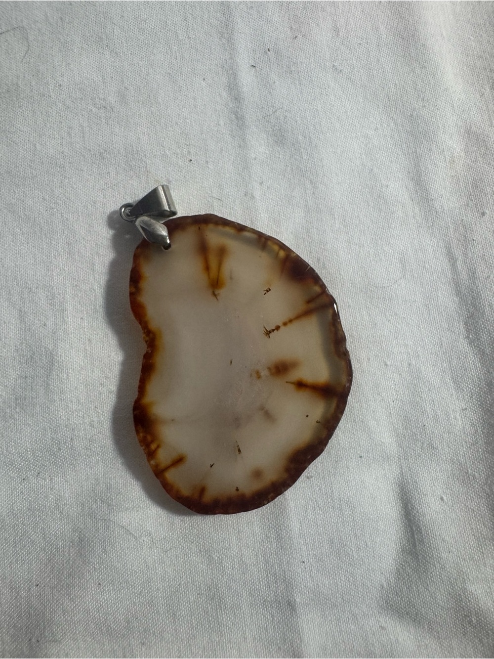 Polished Brown Agate Slice Natural Dendritic Inclusions Silver Pendant Necklace